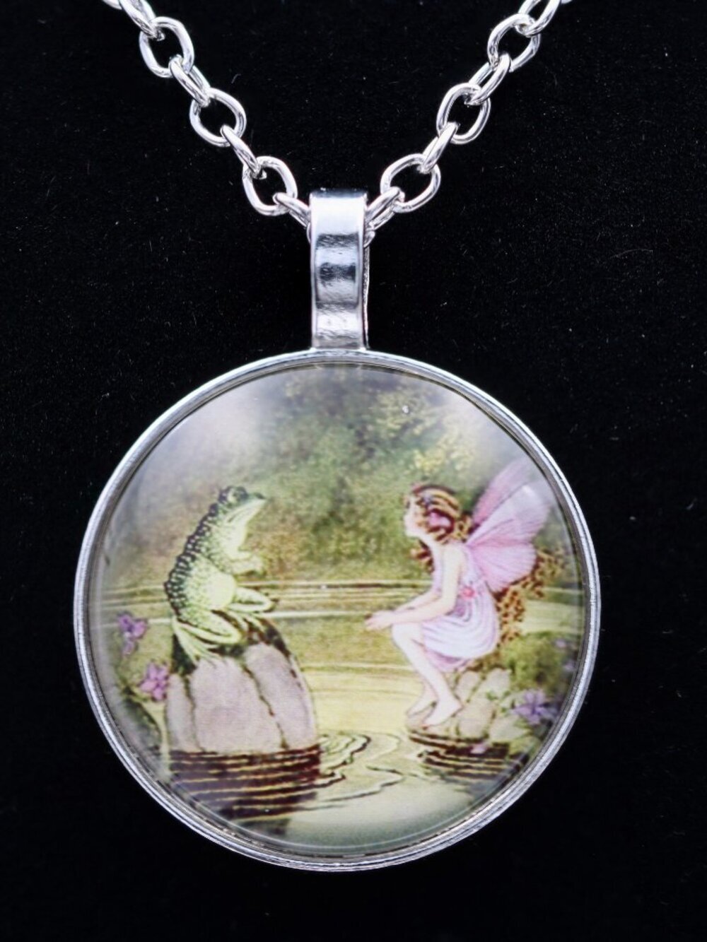 Fairy and Frog Pendant Necklace 18"